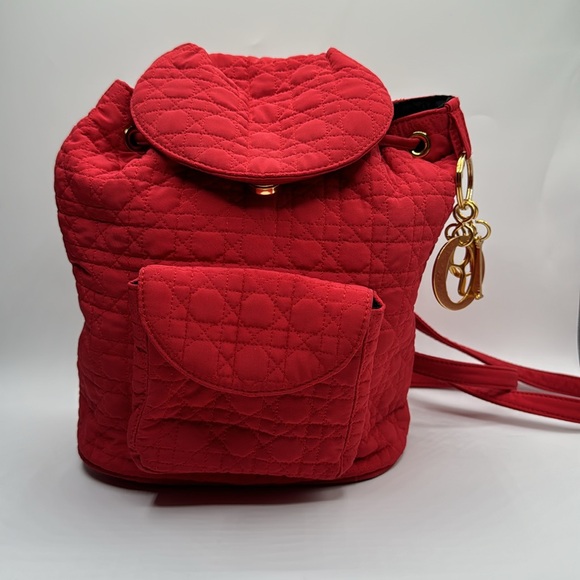 Christian Dior Red Cannage Nylon Mini Drawstring Backpack - Picture 2 of 9